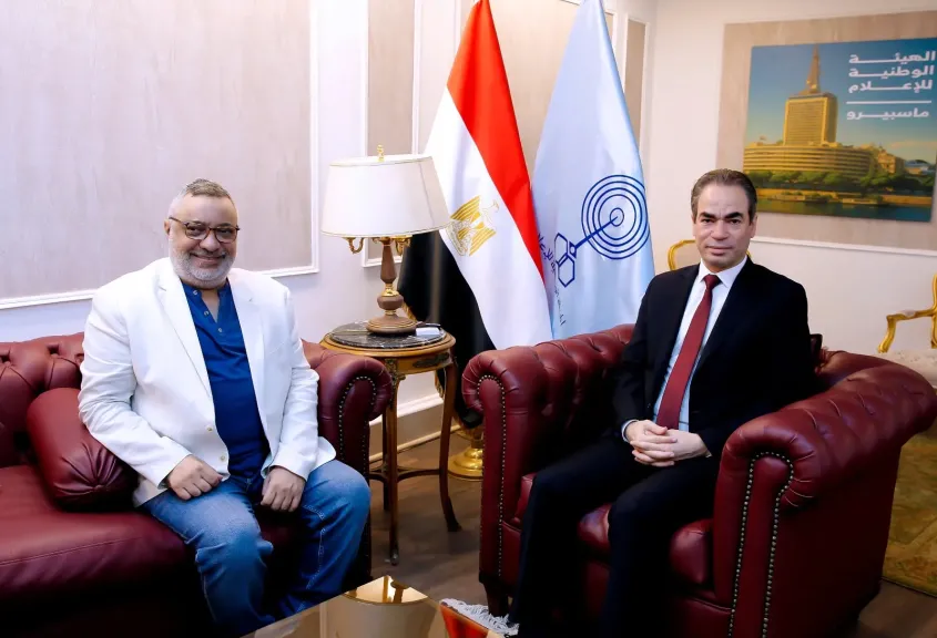 أحمد المسلماني  رئيس الوطنية  للإعلام والسيناريست عبد الرحيم كمال 
